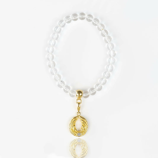 Bergkristall-Armband mit Engel-Charm – Gold.