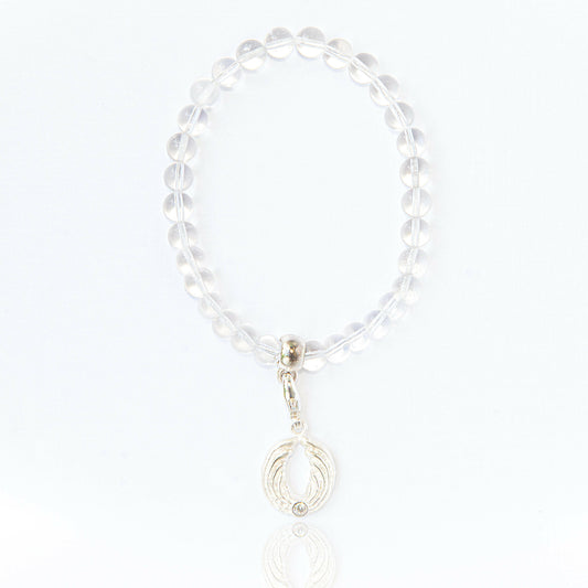 Bergkristall-Armband mit Engel-Charm – Silber.