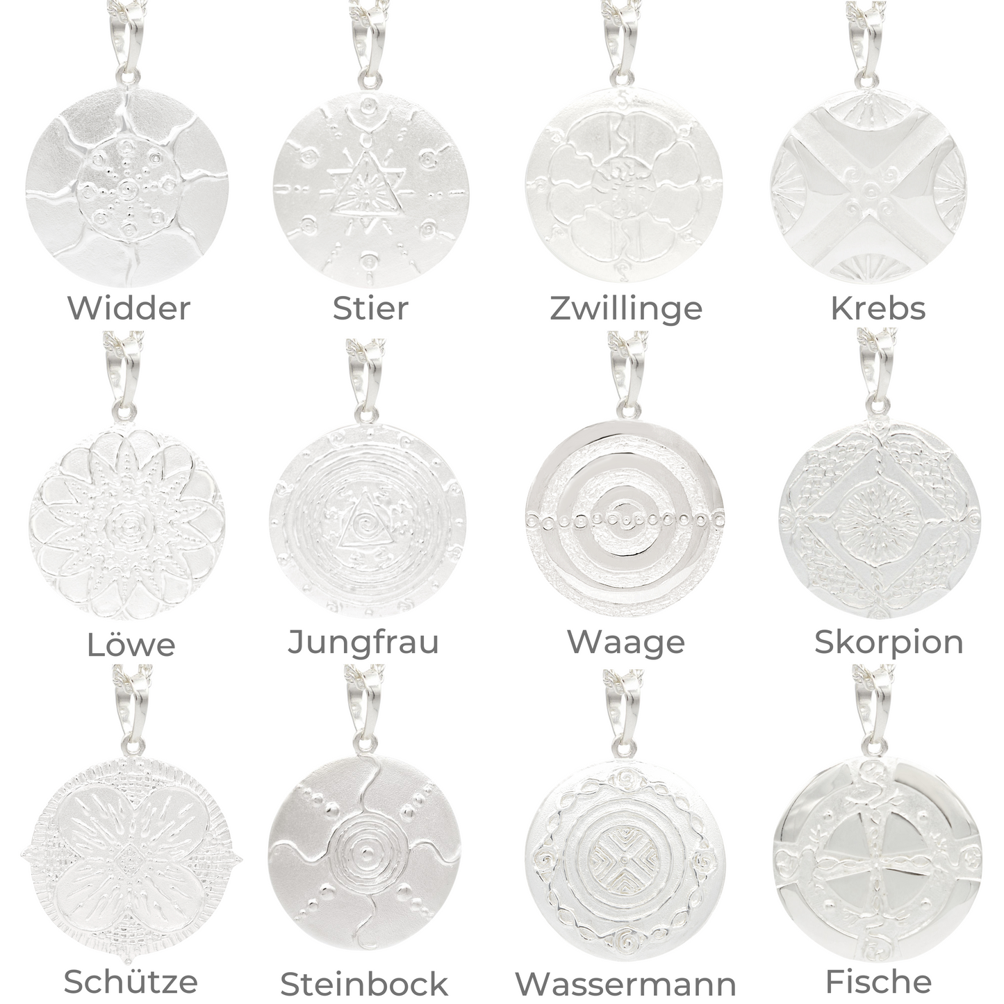 Sternzeichen Anhänger Silber alle Zeichen Übersicht Astrologie Schmuck