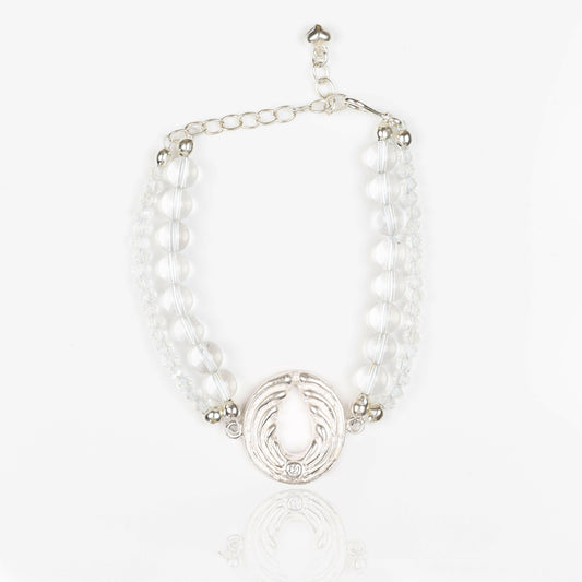 Zweifaches Bergkristall-Armband mit Engel – Silber.