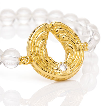 Bergkristall-Engelarmband in Gold mit großem Glücksrufer-Engel — 18k vergoldet