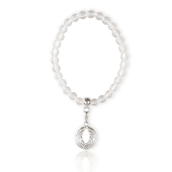 Bergkristall-Armband mit Engel-Charm – Silber.