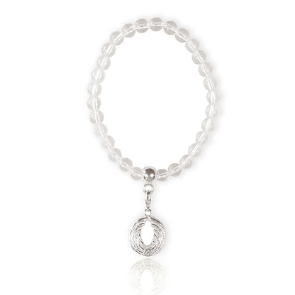 Bergkristall-Armband mit Engel-Charm – Silber.