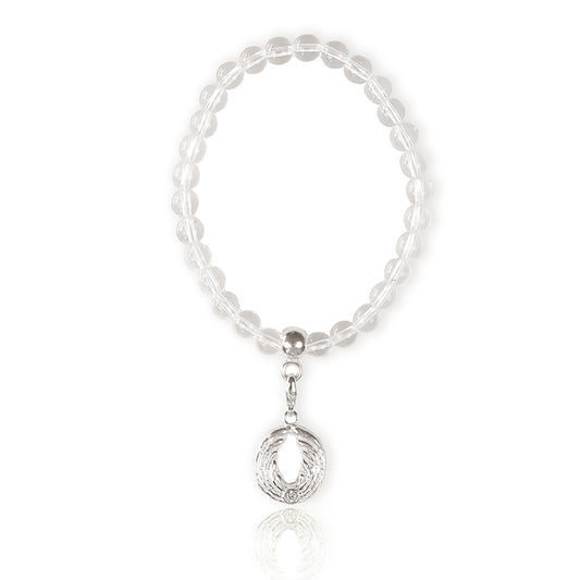 Bergkristall-Armband mit Engel-Charm – Silber.