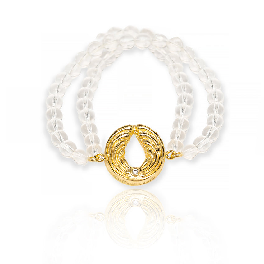 Zweifaches Bergkristall-Armband mit Engel – Gold