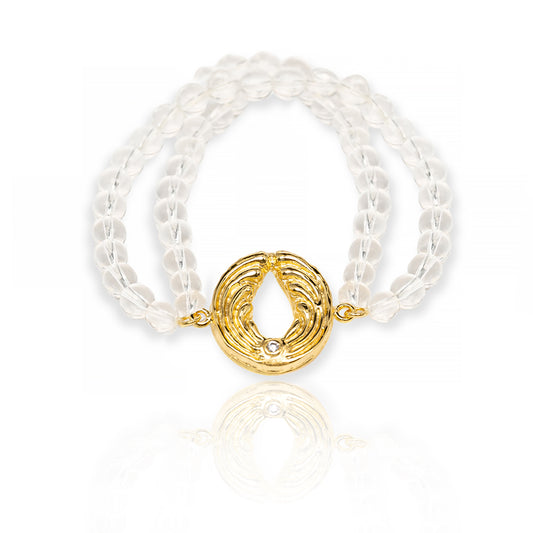 Zweifaches Bergkristall-Armband mit Engel – Gold