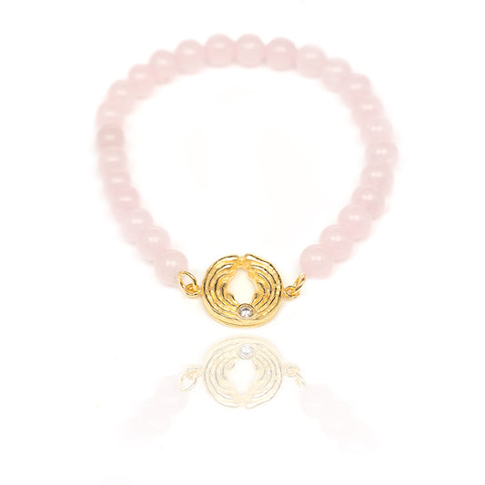 Rosenquarz-Armband mit Engel – Gold