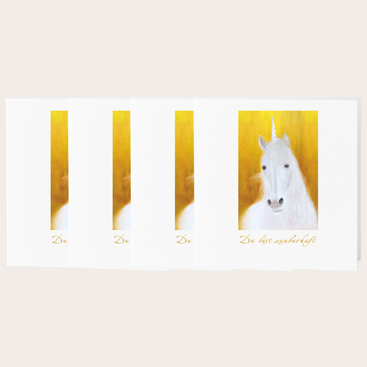 4er-Set Postkarte „Einhorn der Liebe“ – Magisches Motiv von Diana Wunsch.