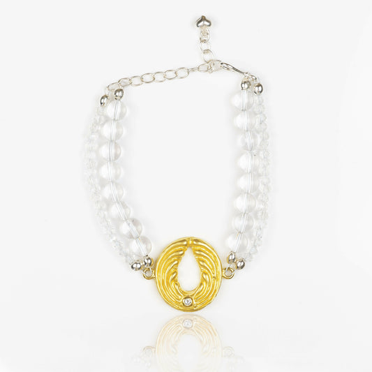 Zweifaches Bergkristall-Armband mit Engel – Gold.
