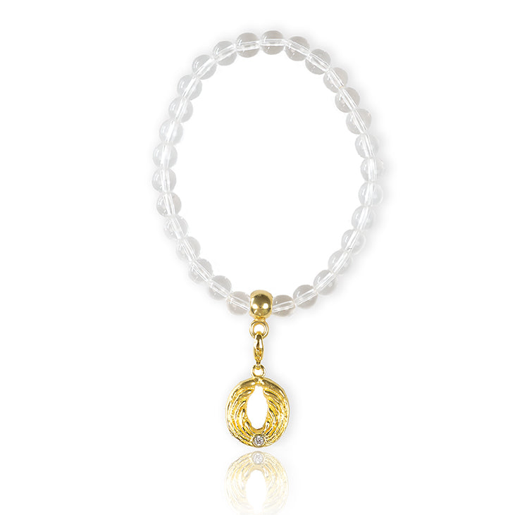 Bergkristall-Armband mit Engel-Charm – Gold