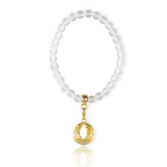 Bergkristall-Armband mit Engel-Charm – Gold